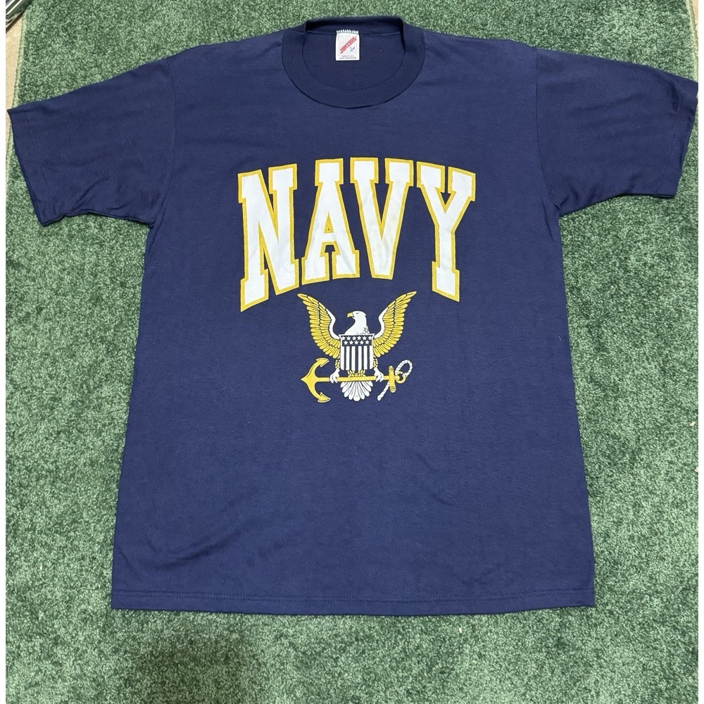 Vintage US Navy Crest Graphic T-Shirt Mens Large Jerzees Single Sitch
